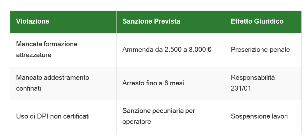 Formazione Ambienti Confinati e Attrezzature tabelle